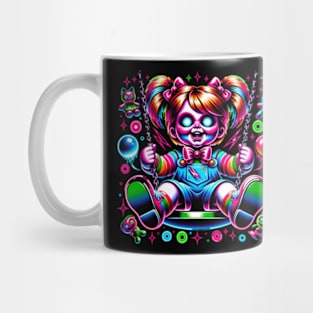 Possessed Doll on a Swing Neon Horror Halloween Creepy Mug